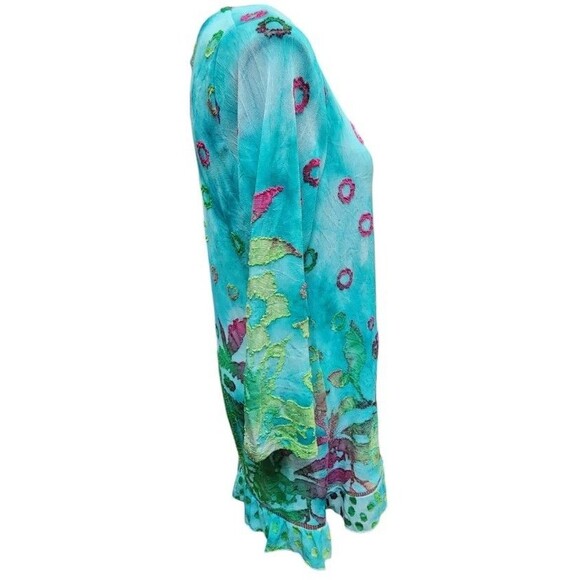 Kamana Blue Burn-out Top Size Large Boho Artsy - Picture 5 of 9